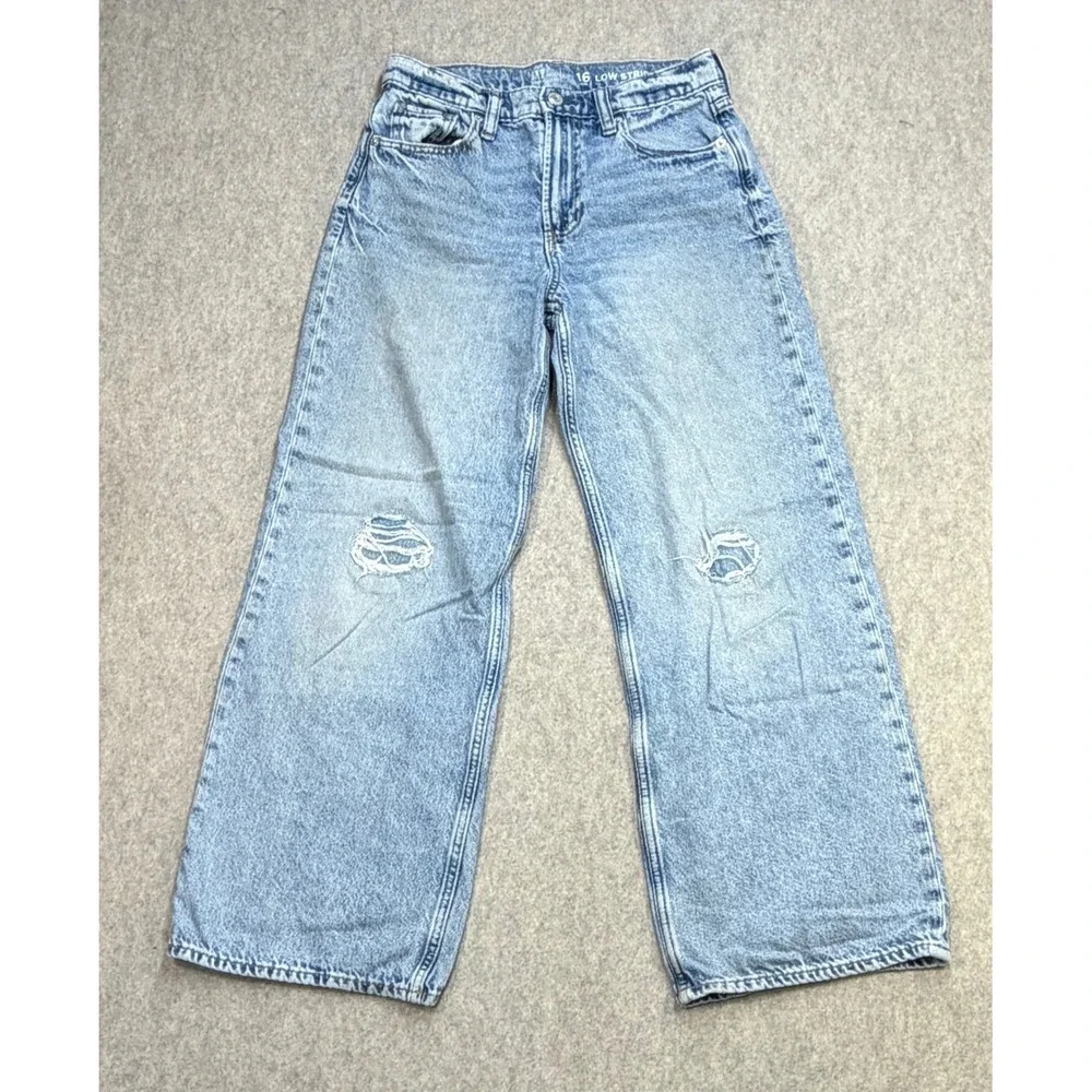 Gap Jeans Girls 16 Slim Low Stride Blue Baggy Distressed Y2K Skater Streetwear